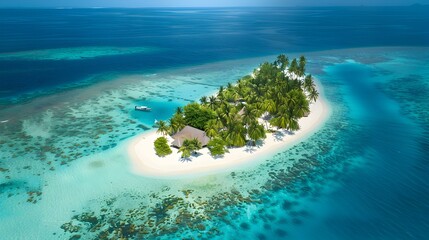 Wall Mural - Tropical island with coral reefs and snow-white picture