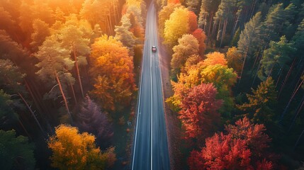 Sticker - A country road in an autumn forest