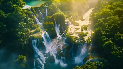 Wall Mural - A national park with waterfalls and lakes