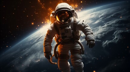 Wall Mural - astronaut drifting through space with earth in background astronaut earth view ai generated