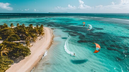 Wall Mural - An island with a kitesurfing resort