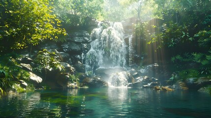 Poster - A tropical forest with a waterfall image