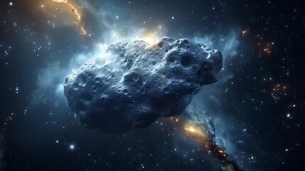 Wall Mural - asteroid in the dark expanse of space in the night sky with nebulas ai generated
