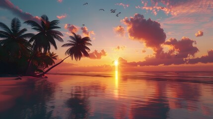 Poster - A tropical sunset with vibrant orange picture