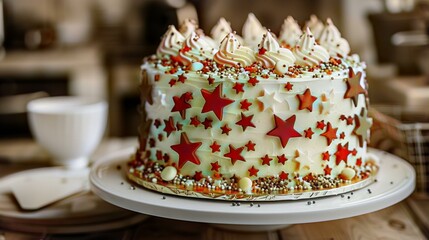 Wall Mural - Delicious Patriotic Cake with Decorative Stars and Frosting for a Festive Occasion