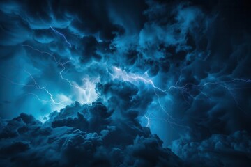 Canvas Print - dramatic night sky electrified by forking lightning bolts intense bluewhite light illuminates storm clouds raw power of nature captured in a single aweinspiring moment