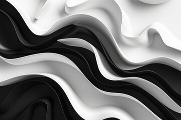 Poster - Abstract background with wavy shapes in black and white colors, monochrome, 3D render. Shapes are in the style of 3D render.



