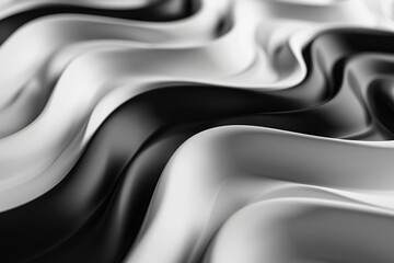 Poster - Abstract background with wavy shapes in black and white colors, monochrome, 3D render. Shapes are in the style of 3D render.


