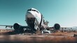 © vlntn - Illustration of airplane crash accident with destroyed plane. Outdoor background.