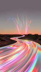 Wall Mural - Iridescent road through the desert at sunset