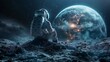 © Pandora arts - An astronaut in space gazes at the Earth from the surface of the moon