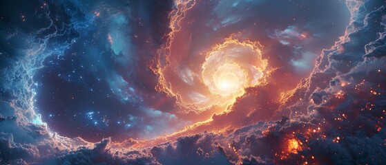 Wall Mural - A colorful galaxy with a bright orange spot in the middle