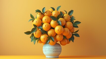 Wall Mural - A vase full of oranges and leaves