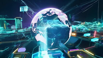 Poster - Digital Globe in Neon Holographic World Generative AI