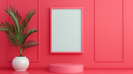 Poster - Bright and bold complementary color with a simple geometric podium mockup, perfect for creating engaging and balanced visuals for advertising presentations. Clean and Clear Color, Realistic Photo, ,