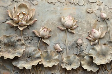 This stucco molding represents the purity and enlightenment of a lotus flower and leaf scene.