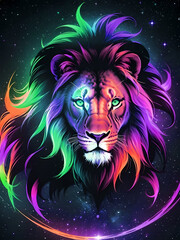Wall Mural - Abstract colorful elegant neon lion art