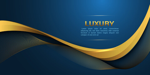 Poster - Abstract gold lines curve wavy luxury style on blue design modern background vector