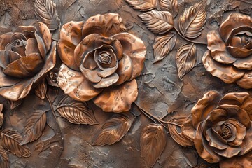 Wall Mural - This rose stucco relief features rose gold petals