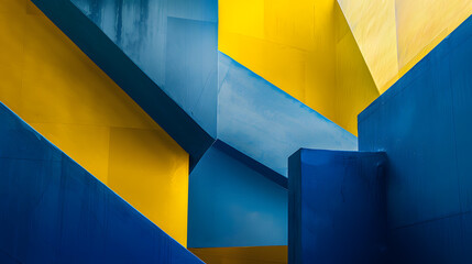 Wall Mural - A blue and yellow abstract painting with a blue triangle and yellow triangle