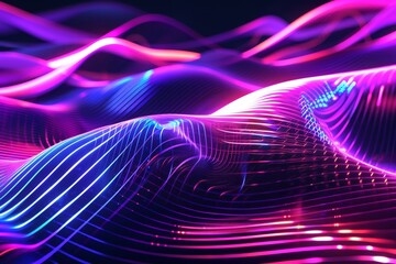Wall Mural - an abstract glowing color wave behind a grainy gradient backdrop of purple, green, and orange