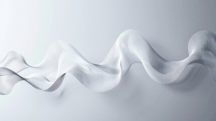 Poster - minimalist 3d rendering of flowing white mesh wave on a light background