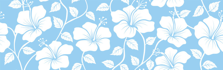 Wall Mural - Hibiscus flowers seamless pattern.