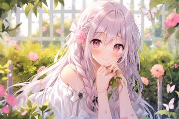 Portrait of a n Anime girl in garden.