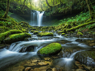 Wall Mural - waterfall in the forest