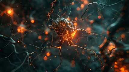 Poster - Close-up of a neuron with glowing synapses