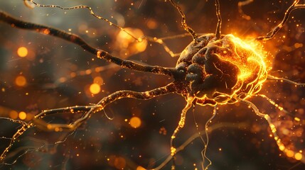 Poster - Close-up of a neuron with glowing synapses