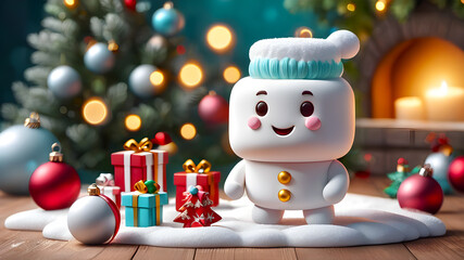 Poster - cartoon funny marshmallows. New Year's sweets