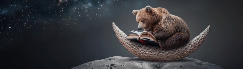Wall Mural - a bear is sitting on a rock with an open book