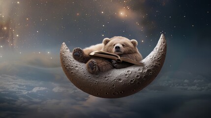 Wall Mural - a bear is sleeping on a moon