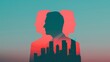© DARIKA - Double exposure image featuring a modern city skyline and a senior executive, symbolizing leadership and metropolitan life. Clean and Clear Color, Realistic Photo, , Minimalism,