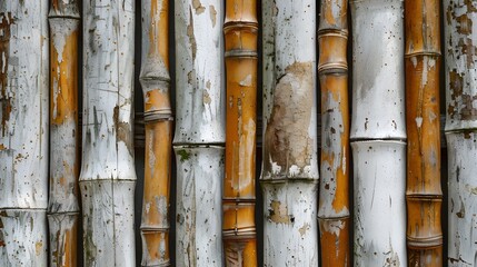 Bamboo texture background. Details of white and brown bamboo fence wall for background and wallpaper. 