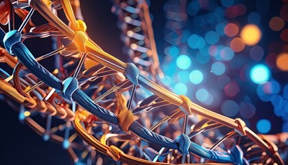 Poster - 3d render of DNA structure abstract background, generative ai 