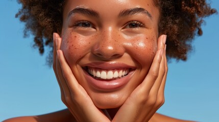 the smiling freckled woman