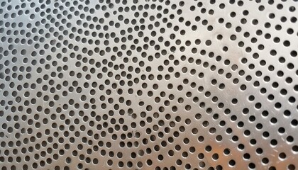 Sticker - Close-up of a metal surface with circular perforations creating a geometric pattern, suitable for industrial or abstract backgrounds. 