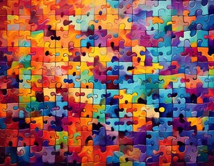 Canvas Print - Colorful autism awareness puzzle background, generative AI 