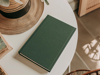 Dark green blank hardcover front cover book mockup template lux country style modern notebook diary empty plain author custom minimal planner boho design lifestyle bookshop craft writing branding