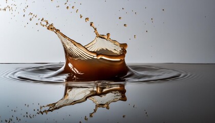 Wall Mural - dynamic capture of a splash of liquid coffee against a white background showcasing motion and texture in mid air