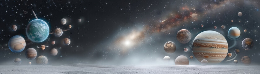 Wall Mural - a space scene with planets and a comet
