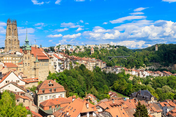 Wall Mural - View of the old town of Fribourg, Switzerland