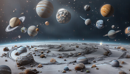 Wall Mural - a painting of the solar system with the sun in the center