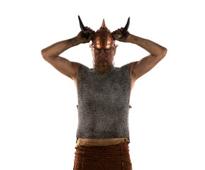 Wall Mural - portrait of a male Viking warrior on a white background