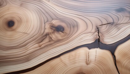 Canvas Print - close up of polished wood texture with dark and light brown natural lines and crack