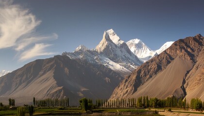 Wall Mural - panoramic view of snow capped hunza peak and ladyfinger peak hunza valley gilgit baltistan northern pakistan