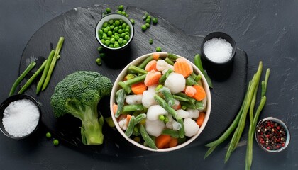 Wall Mural - mixed frozen various vegetables surface top view background