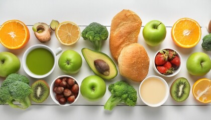 Wall Mural - healthy food background on white long banner format